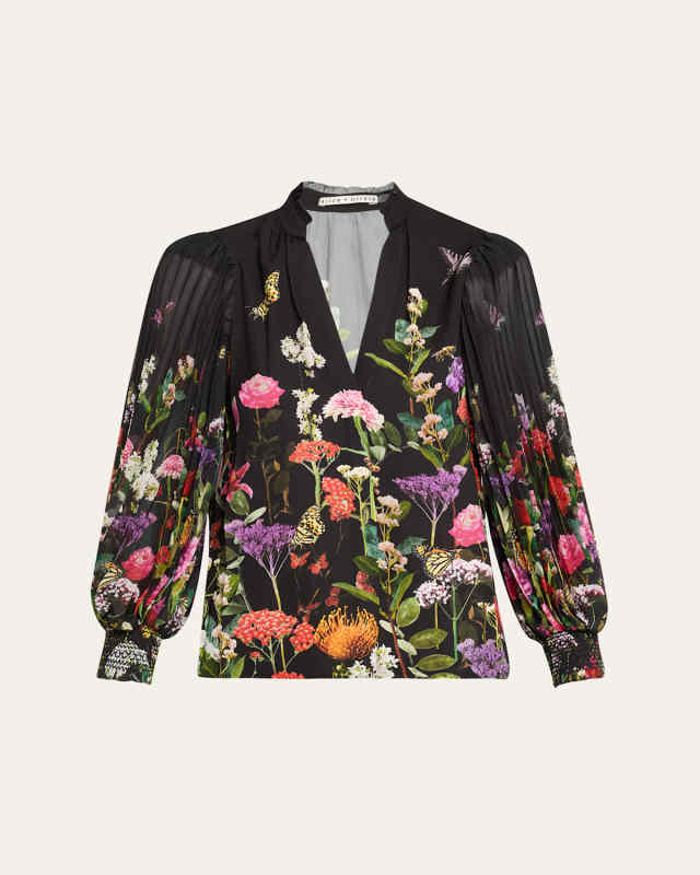 Ilan Pleated Blouson-Sleeve Blouse